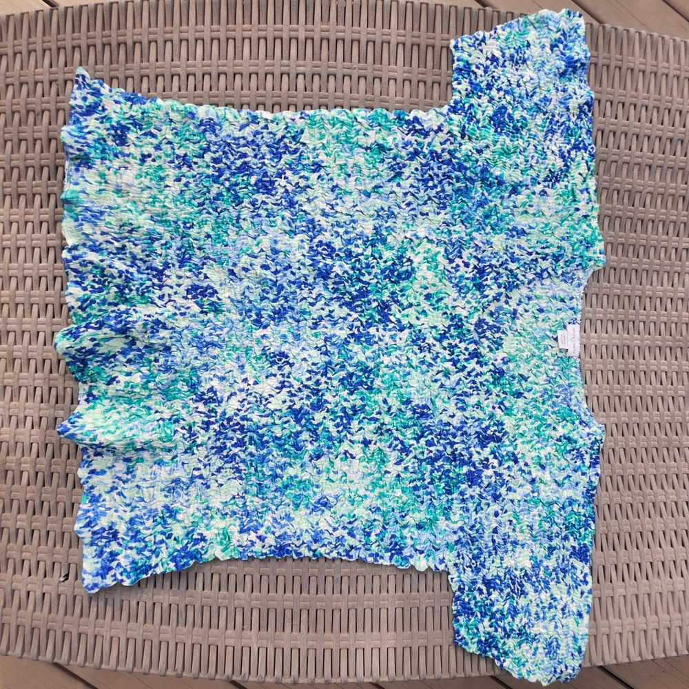 Vintage Jaclyn Smith Popcorn Top‎ Blue Green Abstract Floral size XL - Picture 9 of 11